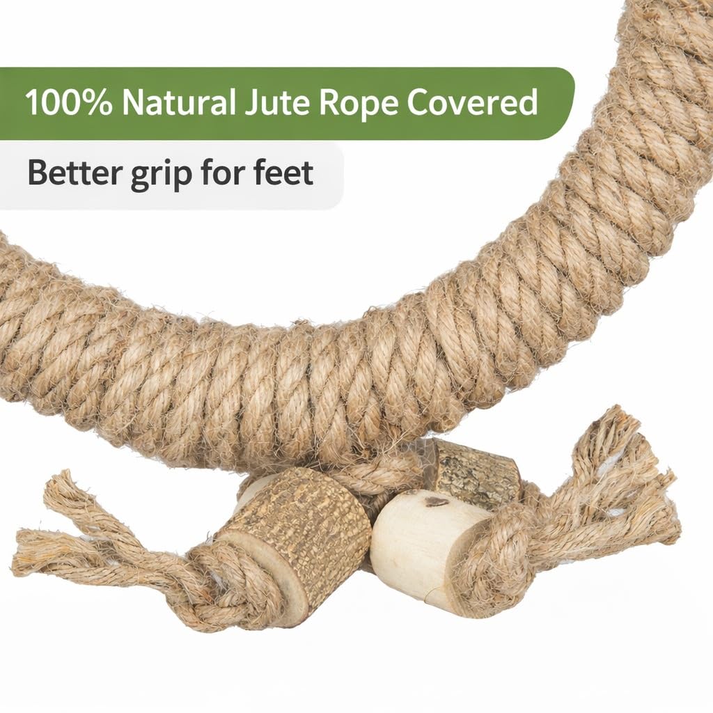 KSK Natural Jute Rope Bird Swing for Medium & Large Parrots | Strong Wooden Perch Hanging Swing Toy | Cage Accessory for African Grey, Amazon, Cockatoo, Macaw KSK ENTERPRISES