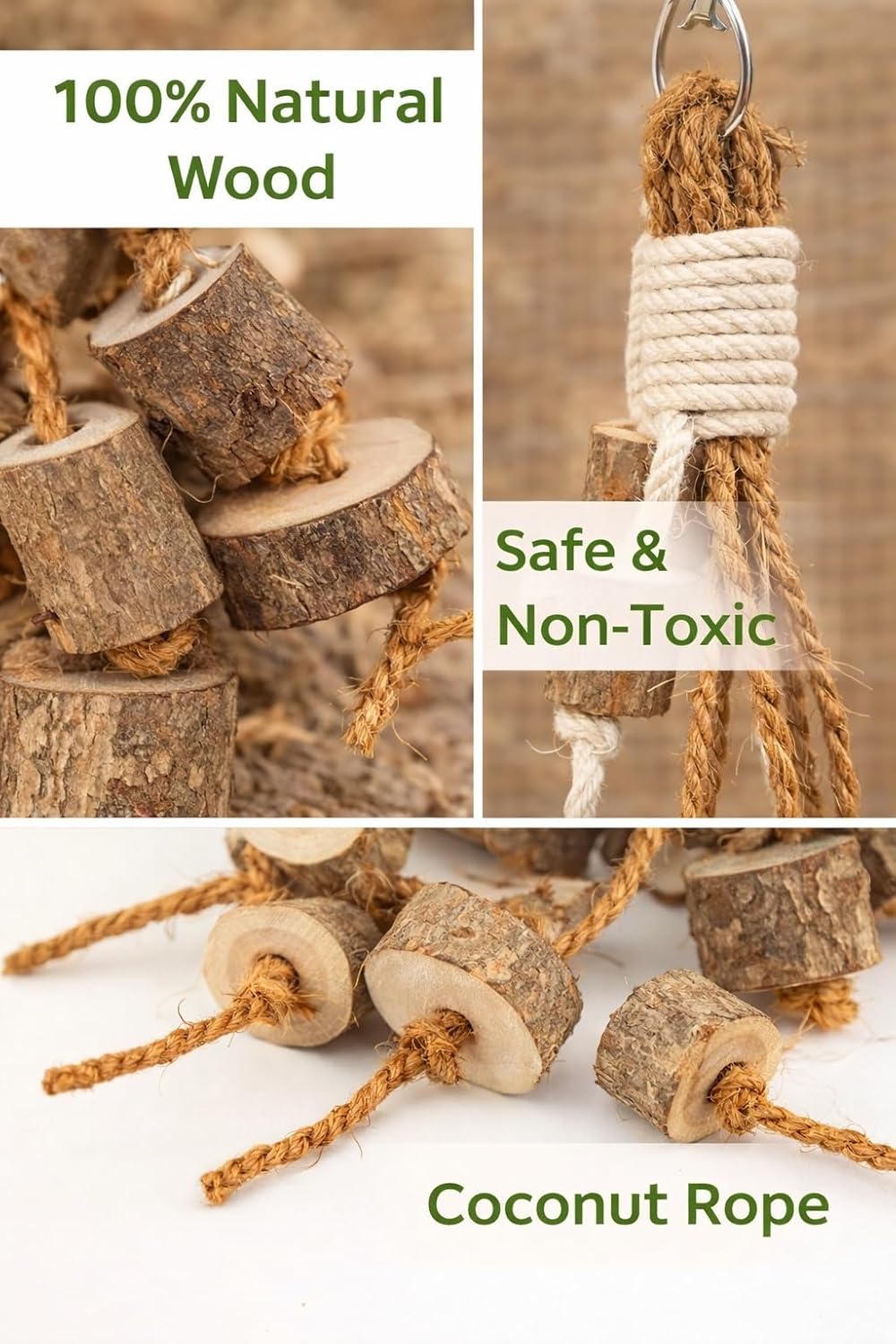 KSK Natural Wooden Bird Chew Toy Hanging for Parrots – Bird Cage Toy for Budgies, Lovebirds, Conures, Finches | Safe Wood Block Chewing Toy for Beak Care, Play & Exercise KSK ENTERPRISES
