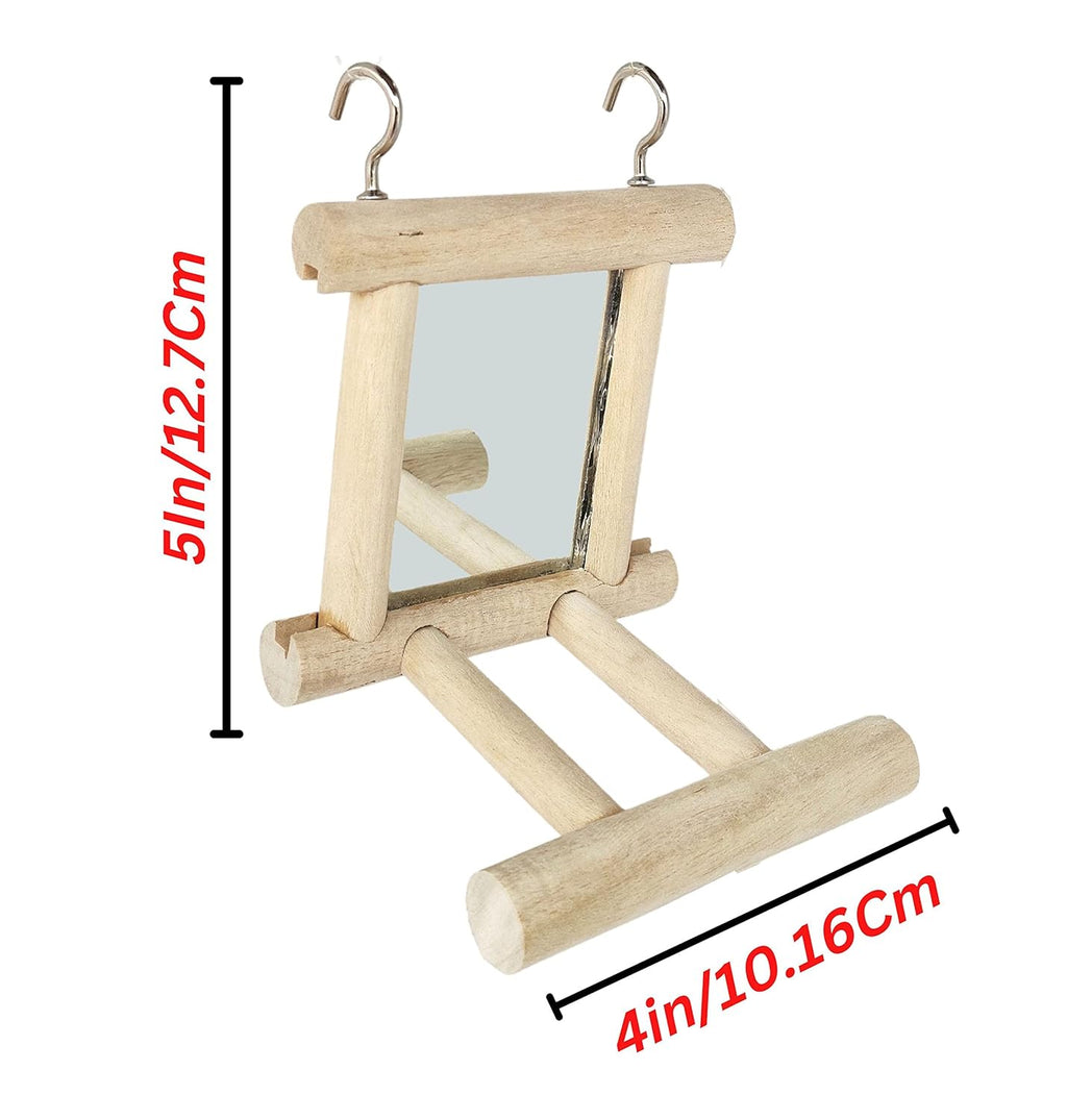 KSK 1 Pc Bird Mirror with Wooden Perch and Metal Hook – Hanging Swing Toy for Cage, Parrots, Budgies, Cockatiels, Lovebirds, Finches & Canaries (Small) KSK ENTERPRISES