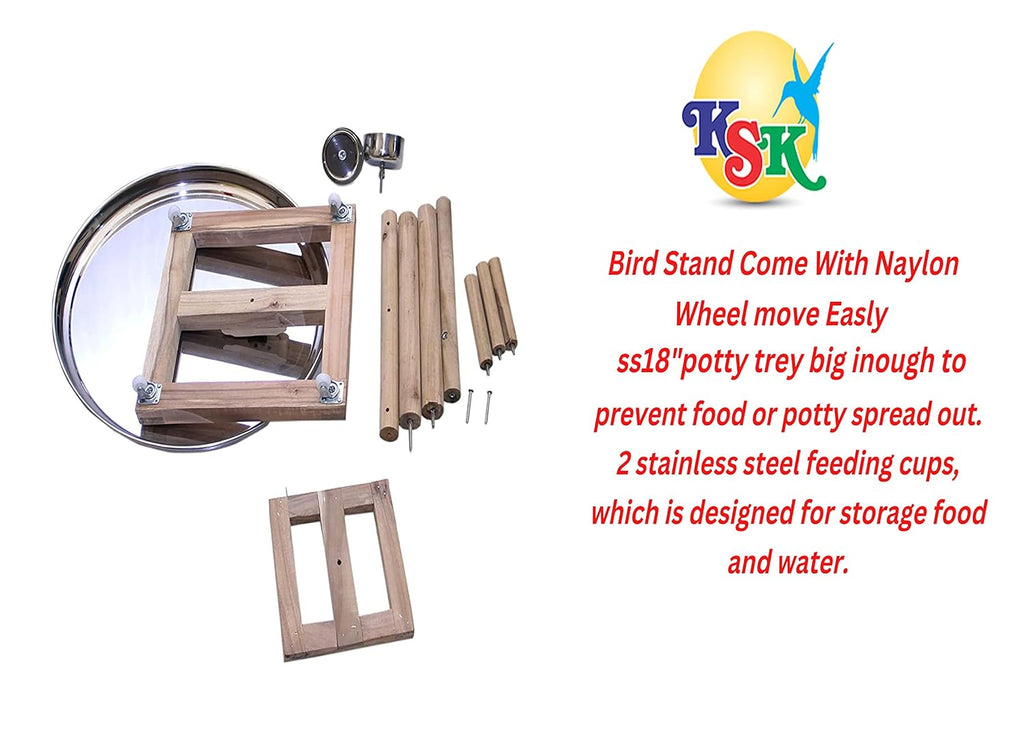 KSK 3 Stairs 47'' Parrot Birds Perch PlatformToy Cage Wooden Stand Activity Play Jym Climbing Stand for Cockatoo,African Grey,Macaw. Natural Wood Cage Accessories(LARG)