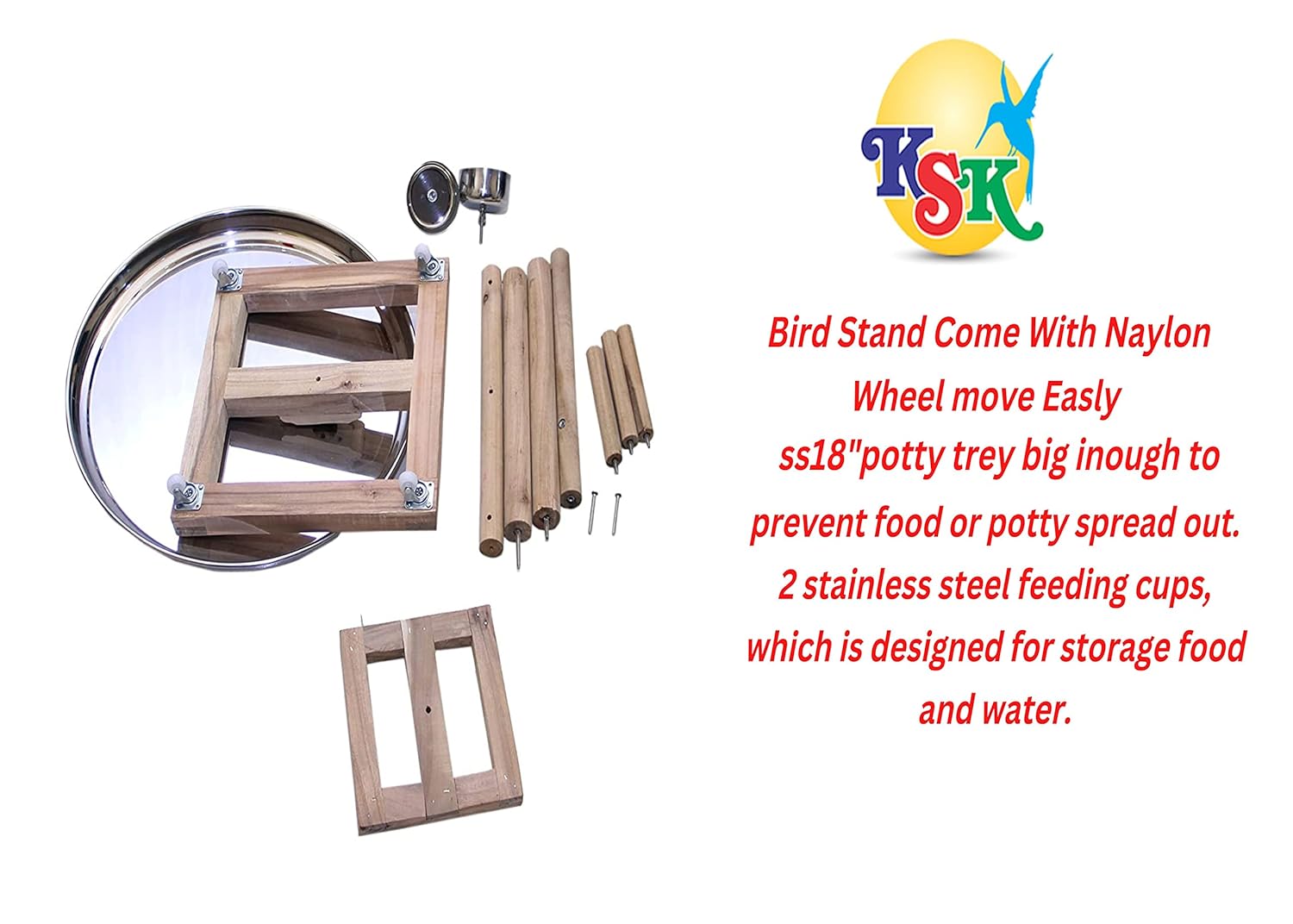 KSK 3 Stairs 47'' Parrot Birds Perch PlatformToy Cage Wooden Stand Activity Play Jym Climbing Stand for Cockatoo,African Grey,Macaw. Natural Wood Cage Accessories(LARG)