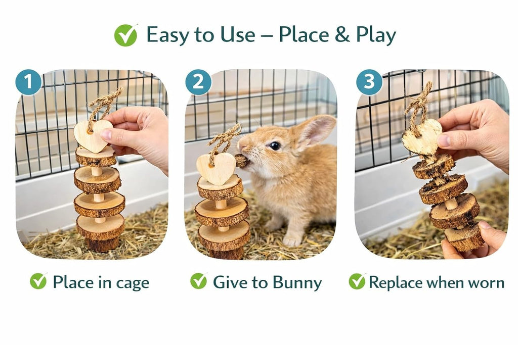 KSK Rabbit Chew Toy for Bunny & Pet Rabbit | Safe Wooden Molar Teeth Grinding Toy | Natural Chew & Play Toy for Rabbits, Bunny, Guinea Pig | Small Pet Accessories