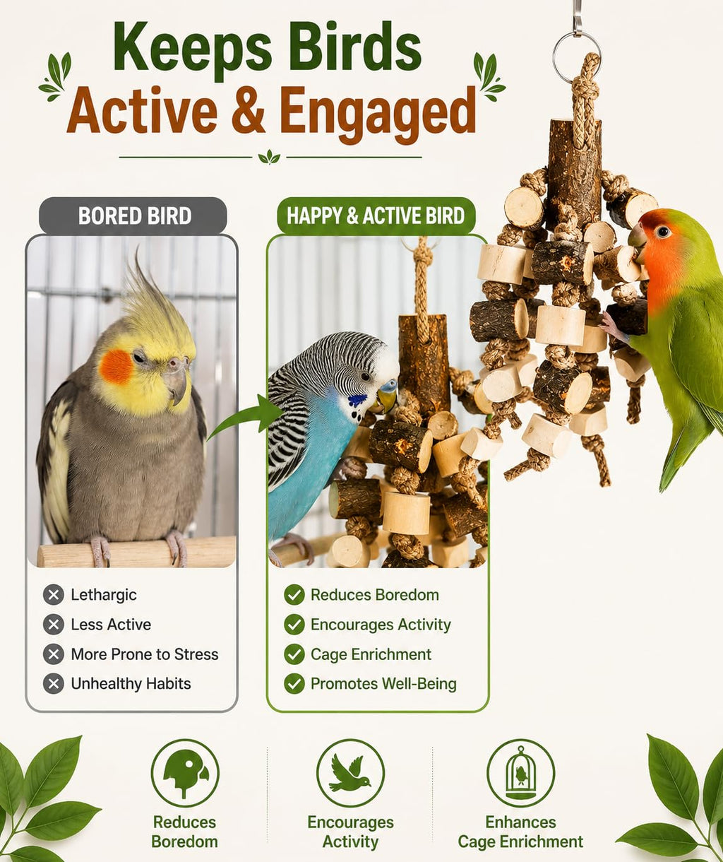 KSK Bird Chewing Toys for Parrots, Budgies & Cockatiels – Natural Wooden Blocks Chew Toy, Shredding & Beak Conditioning Toy for Parakeets, Conures, Lovebirds & Amazon Parrots