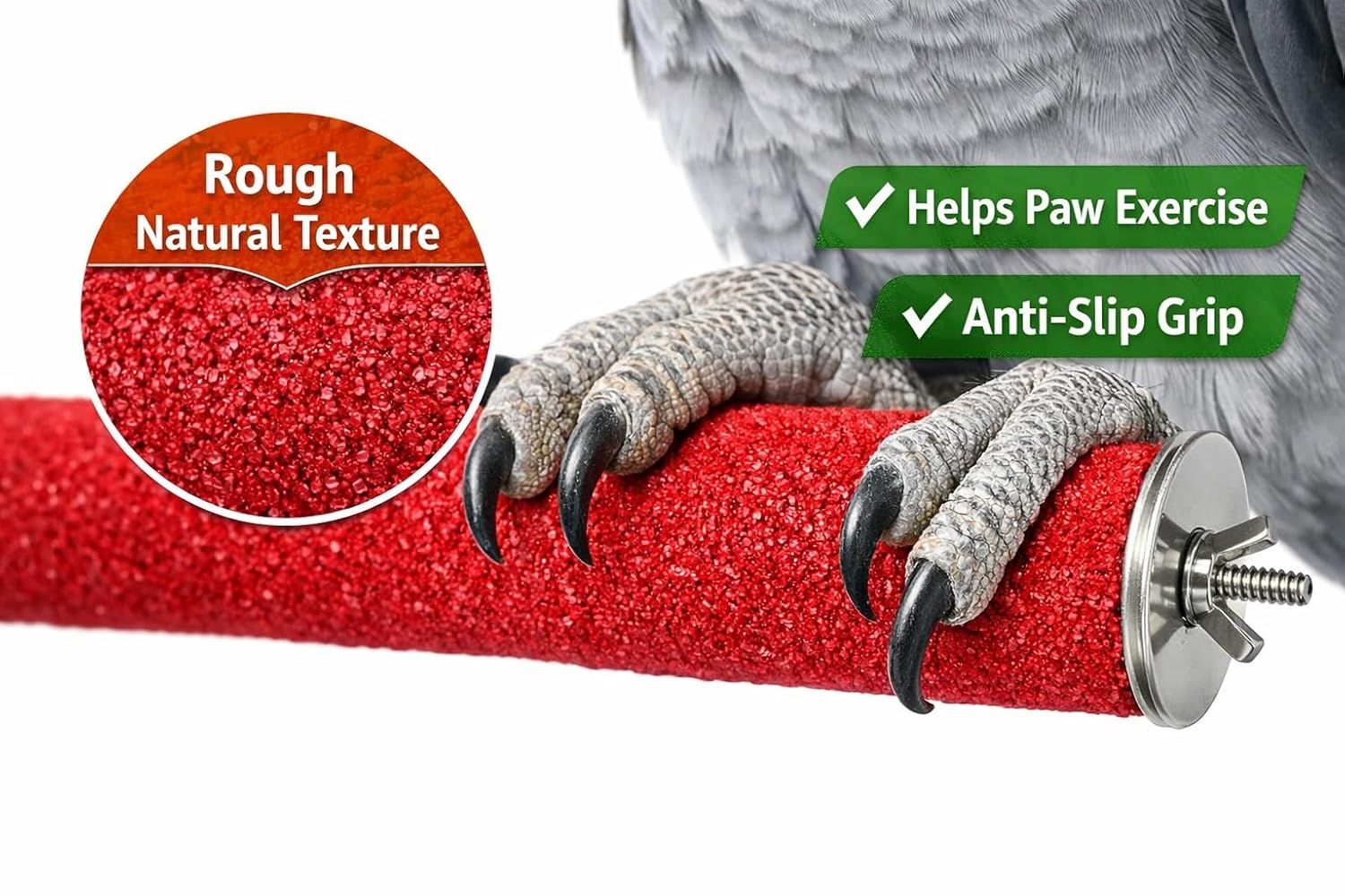 KSK Natural Wood Bird Perch 10 Inch (30mm Thick) | Nail Grinding Sand Perch for Birds | Rough Grip Cage Perch for African Grey, Macaw, Cockatoo & Large Parrots | Anti-Slip Paw Exercise Perch KSK ENTERPRISES