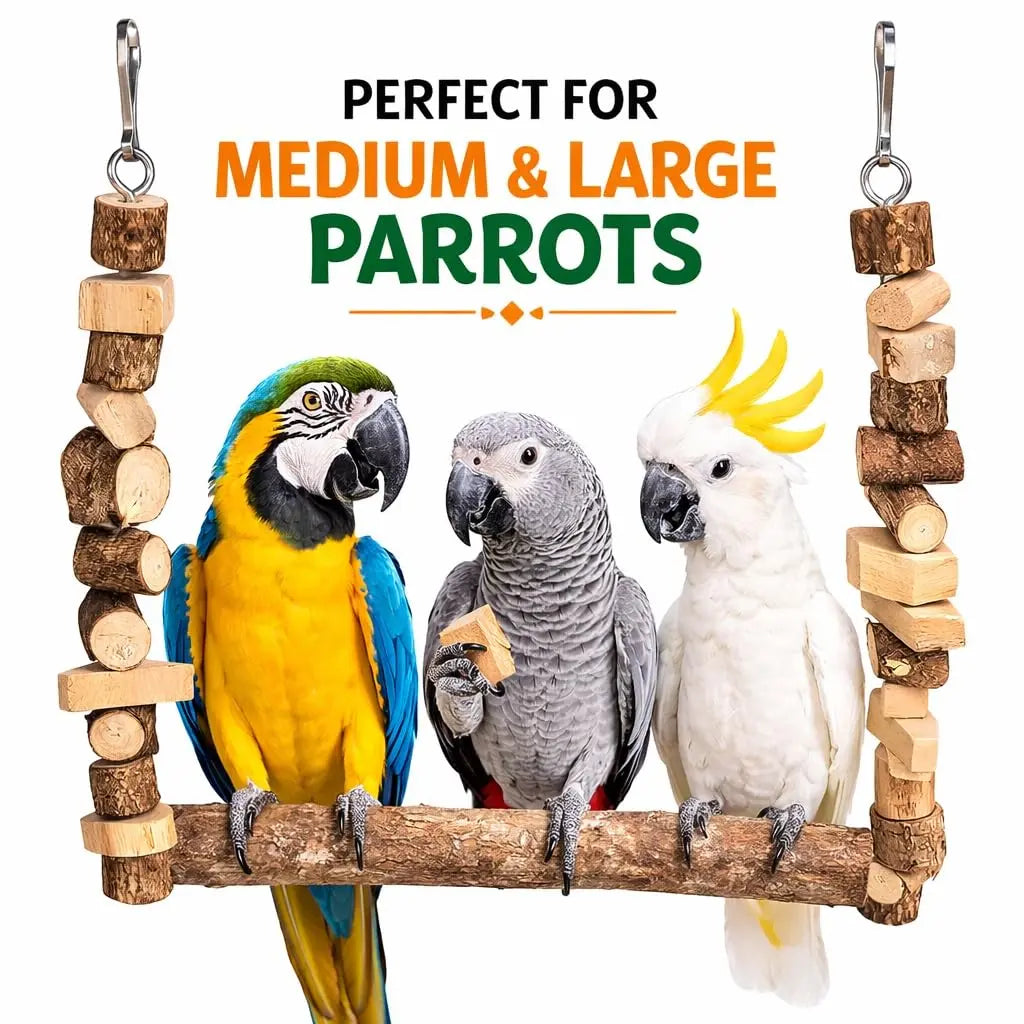 KSK Natural Wooden Parrot Swing & Chewing Toy for Bird Cage | Swing for Parrot, Macaw & African Grey | Wooden Bird Chewing Toys for Medium & Large Parrots | Cage Accessories KSK ENTERPRISES
