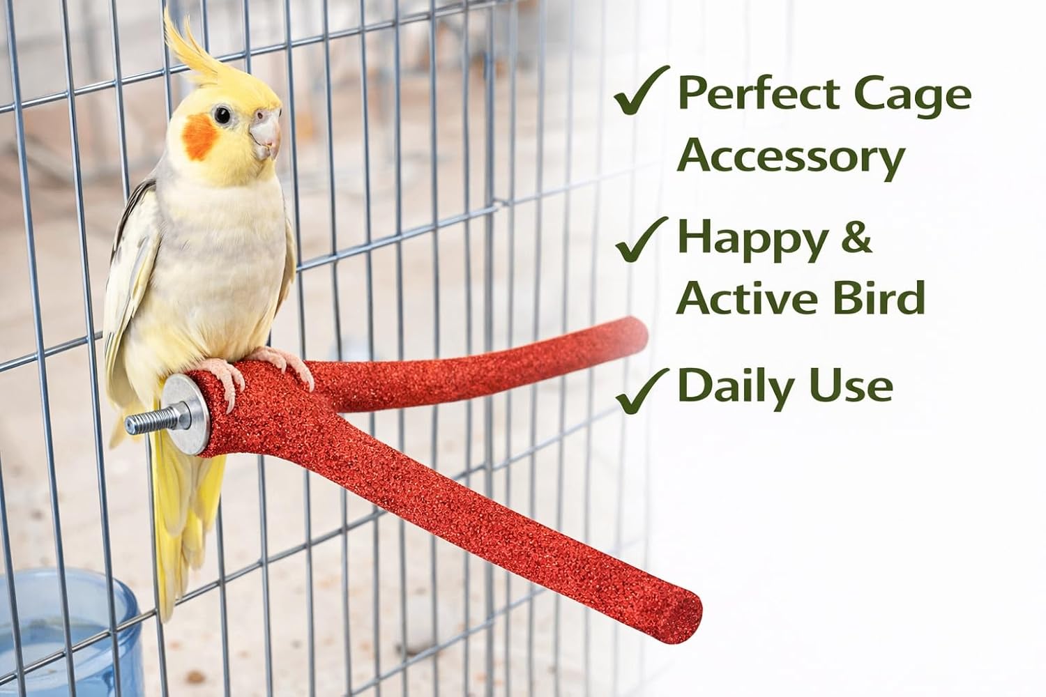 KSK Natural Wood Bird Perch 12 Inch Y Shape – Sand Coated Nail Trimming Perch for Parrots | Non-Slip Grip Round Platform for Cockatiel, Budgie, Conure, Lovebird | Cage Accessories (Red) KSK ENTERPRISES