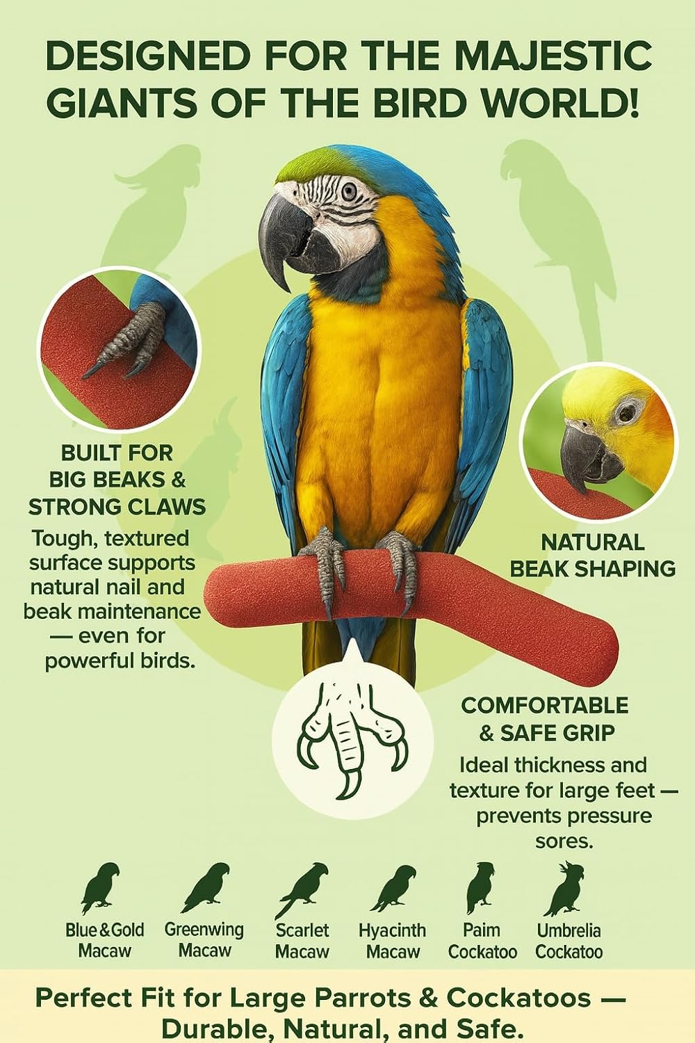 KSK12 Natural Quartz Sandy Perch for Birds – 42 mm Diameter Nail & Beak Trimming Stand, Paw Grinding and Cage Accessory for African Grey, Macaw, Cockatoo & Other Parrots (Red) KSK ENTERPRISES