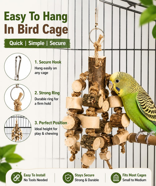 KSK Bird Chewing Toys for Parrots, Budgies & Cockatiels – Natural Wooden Blocks Chew Toy, Shredding & Beak Conditioning Toy for Parakeets, Conures, Lovebirds & Amazon Parrots