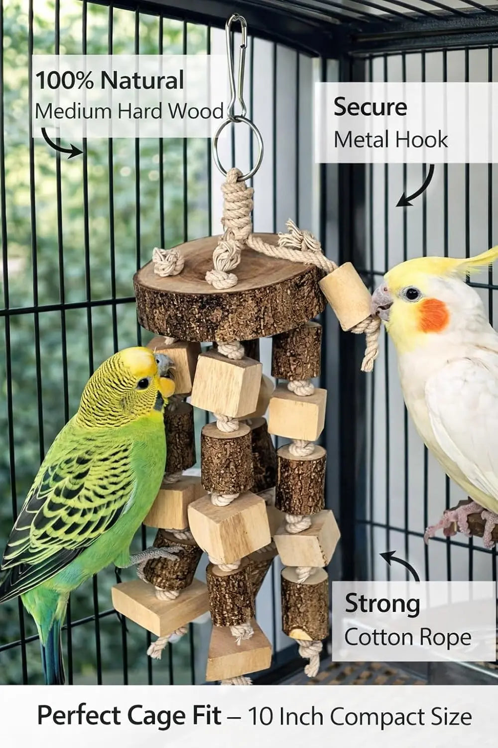 KSK Natural Wood Bird Chewing & Foraging Hanging Accessory for Budgies, Cockatiels & Parrots | Wooden Cage Activity Block (10 Inch) KSK ENTERPRISES