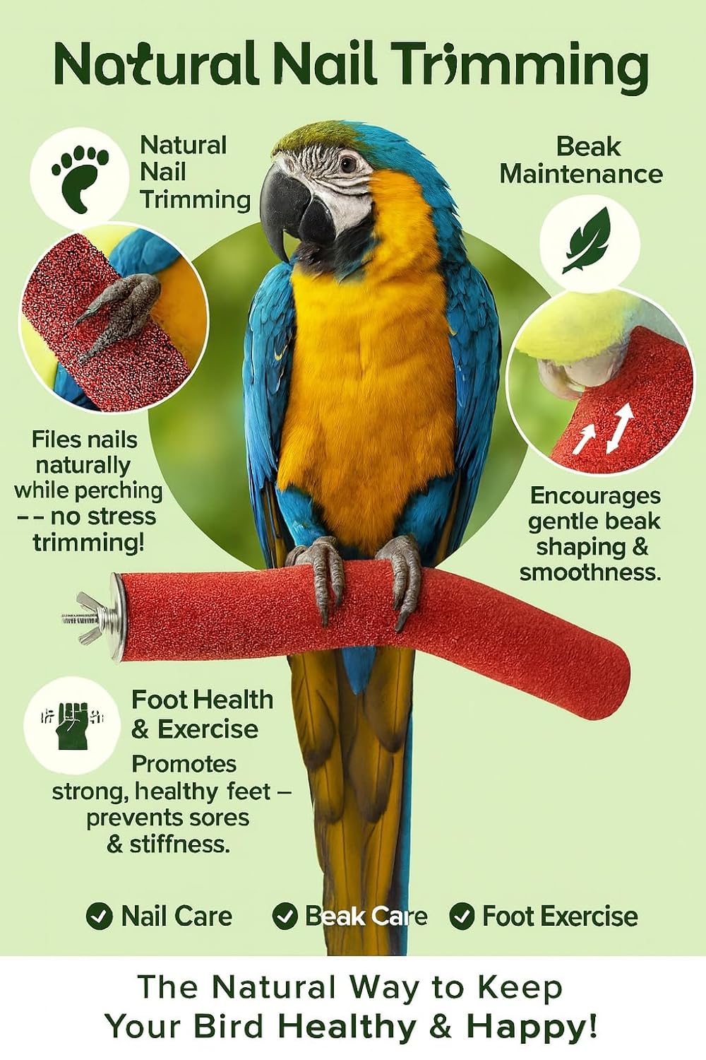 KSK12 Natural Quartz Sandy Perch for Birds – 42 mm Diameter Nail & Beak Trimming Stand, Paw Grinding and Cage Accessory for African Grey, Macaw, Cockatoo & Other Parrots (Red) KSK ENTERPRISES