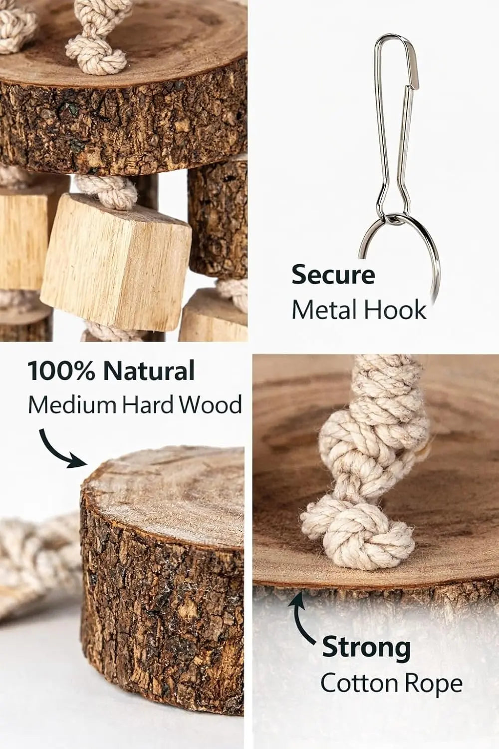 KSK Natural Wood Bird Chewing & Foraging Hanging Accessory for Budgies, Cockatiels & Parrots | Wooden Cage Activity Block (10 Inch) KSK ENTERPRISES