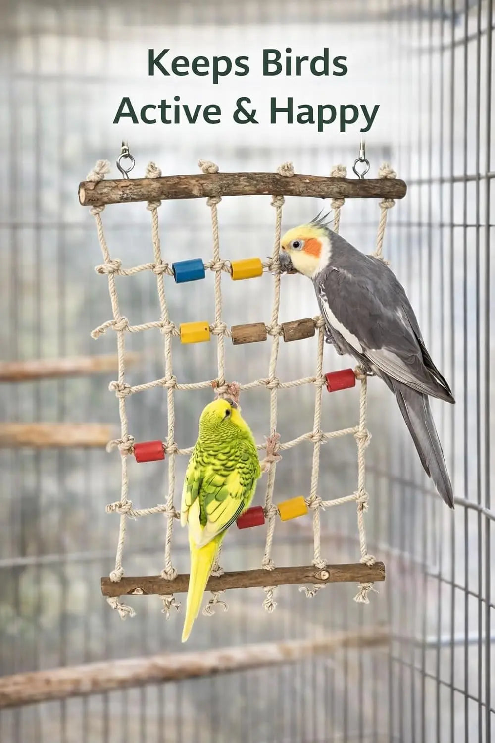 KSK Cotton Rope Bird Swing Ladder Toy for Parrots, Budgies & Cockatiels | Parrot Swing Toy & Climbing Net | Bird Cage Rope Ladder Perch Toy for Budgie, Lovebird, Conure | Bird Cage Accessories KSK ENTERPRISES