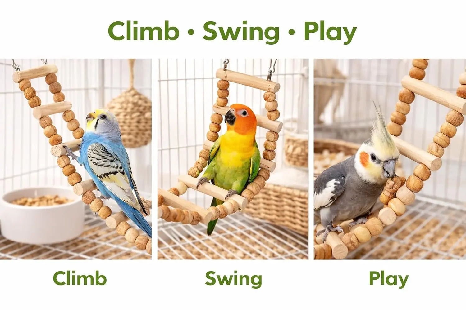 KSK Natural Wooden Bird Ladder Toy – 12 Step Hanging Climbing Bridge for Budgies, Lovebirds & Cockatiels | Chewable Perch Swing Cage Accessory for Small & Medium Parrots KSK ENTERPRISES