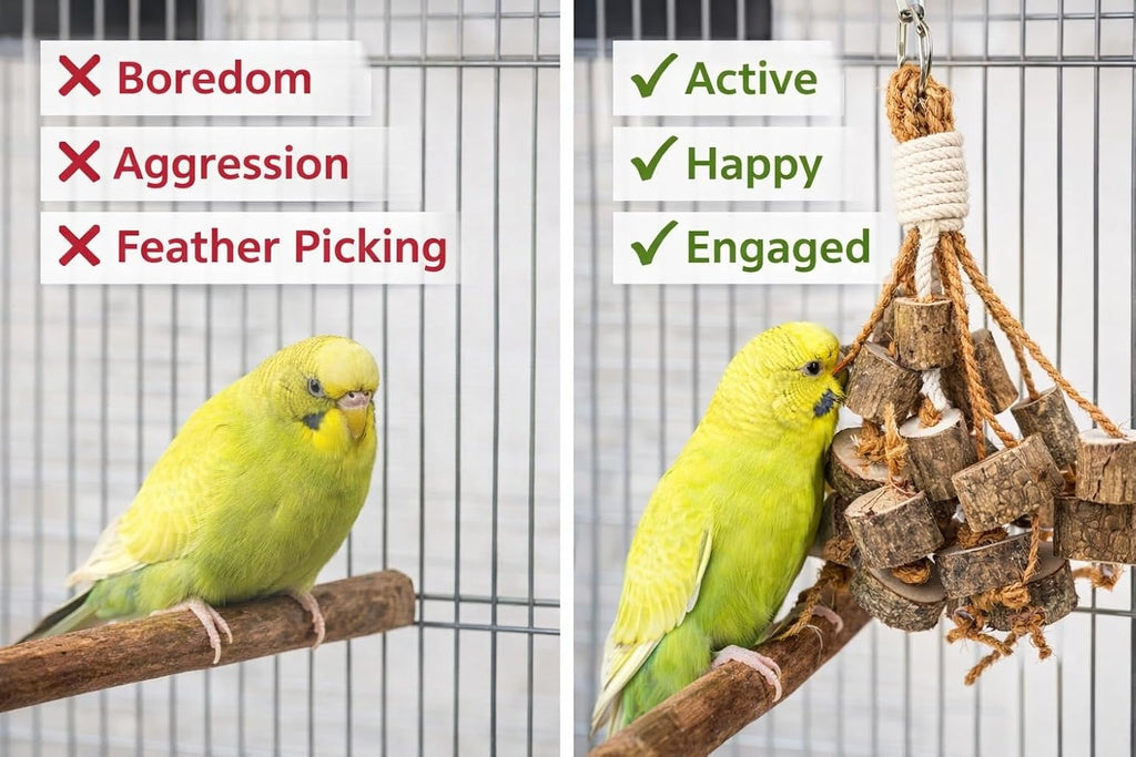 KSK Natural Wooden Bird Chew Toy Hanging for Parrots – Bird Cage Toy for Budgies, Lovebirds, Conures, Finches | Safe Wood Block Chewing Toy for Beak Care, Play & Exercise KSK ENTERPRISES