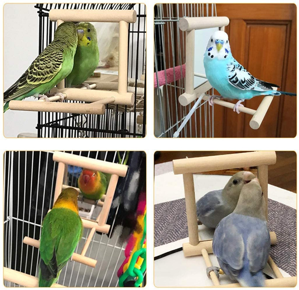 KSK 1 Pc Bird Mirror with Wooden Perch and Metal Hook – Hanging Swing Toy for Cage, Parrots, Budgies, Cockatiels, Lovebirds, Finches & Canaries (Small) KSK ENTERPRISES