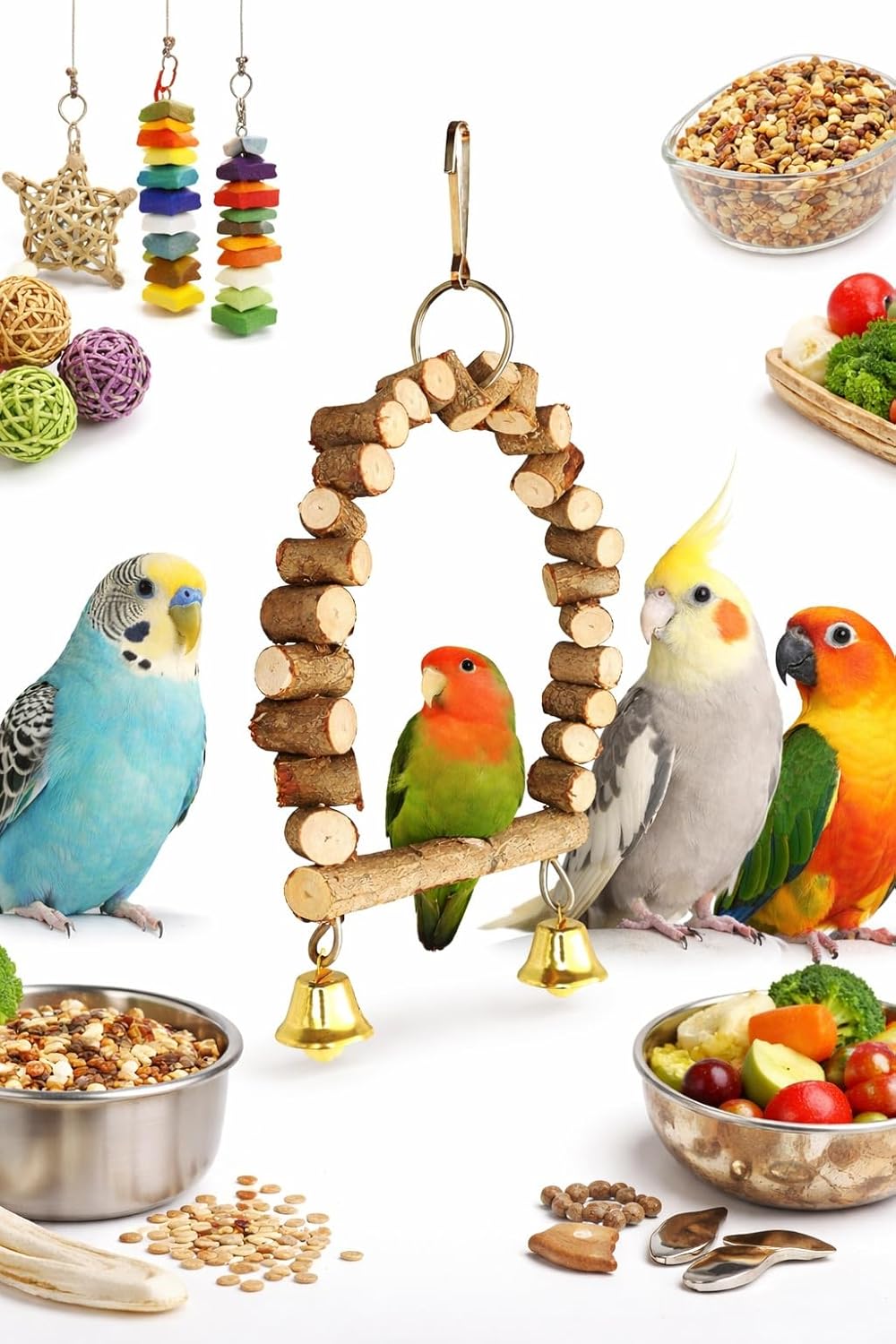 KSK Natural Wooden Bird Ladder Swing for Cage – Climbing Toy for Budgies, Lovebirds, Cockatiels & Small/Medium Parrots | Chew Safe, Easy Hook Installation | Bird Cage Accessory KSK ENTERPRISES