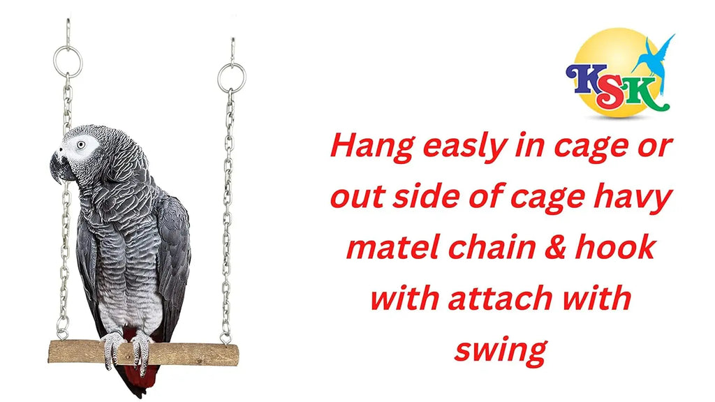 KSK Large Wooden Bird Swing Toy with Chew Blocks, Natural Parrot Swing Perch for African Grey, Macaw, Cockatoo & Medium to Large Birds, Cage Hanging Accessory KSK ENTERPRISES