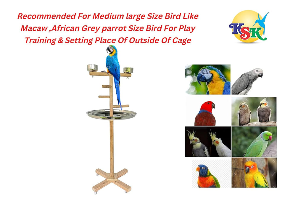 KSK 3 Stairs 47'' Parrot Birds Perch PlatformToy Cage Wooden Stand Activity Play Jym Climbing Stand for Cockatoo,African Grey,Macaw. Natural Wood Cage Accessories(LARG)