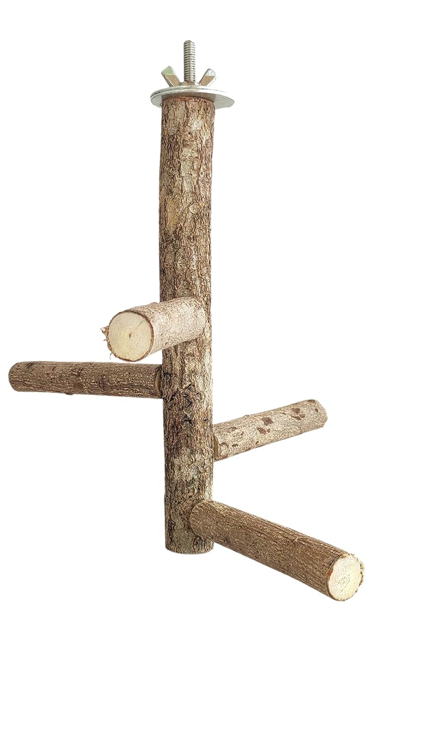KSK 9'' Natural Wood Bird Perch Stand, Hanging Multi Branch Toys for Parrots, Parakeets Cockatiels, Conures, Love Birds, Finches