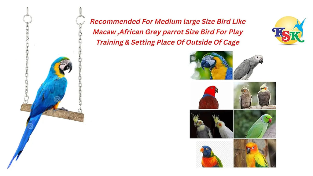 KSK Large Wooden Bird Swing Toy with Chew Blocks, Natural Parrot Swing Perch for African Grey, Macaw, Cockatoo & Medium to Large Birds, Cage Hanging Accessory KSK ENTERPRISES