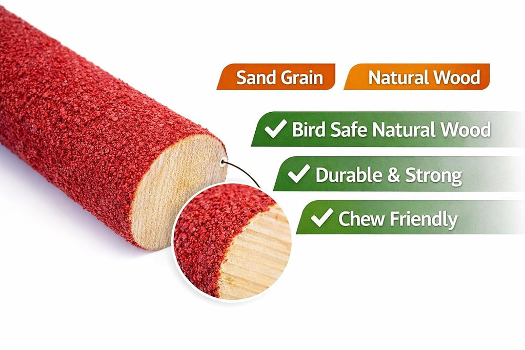 KSK Natural Wood Bird Perch 10 Inch (30mm Thick) | Nail Grinding Sand Perch for Birds | Rough Grip Cage Perch for African Grey, Macaw, Cockatoo & Large Parrots | Anti-Slip Paw Exercise Perch KSK ENTERPRISES