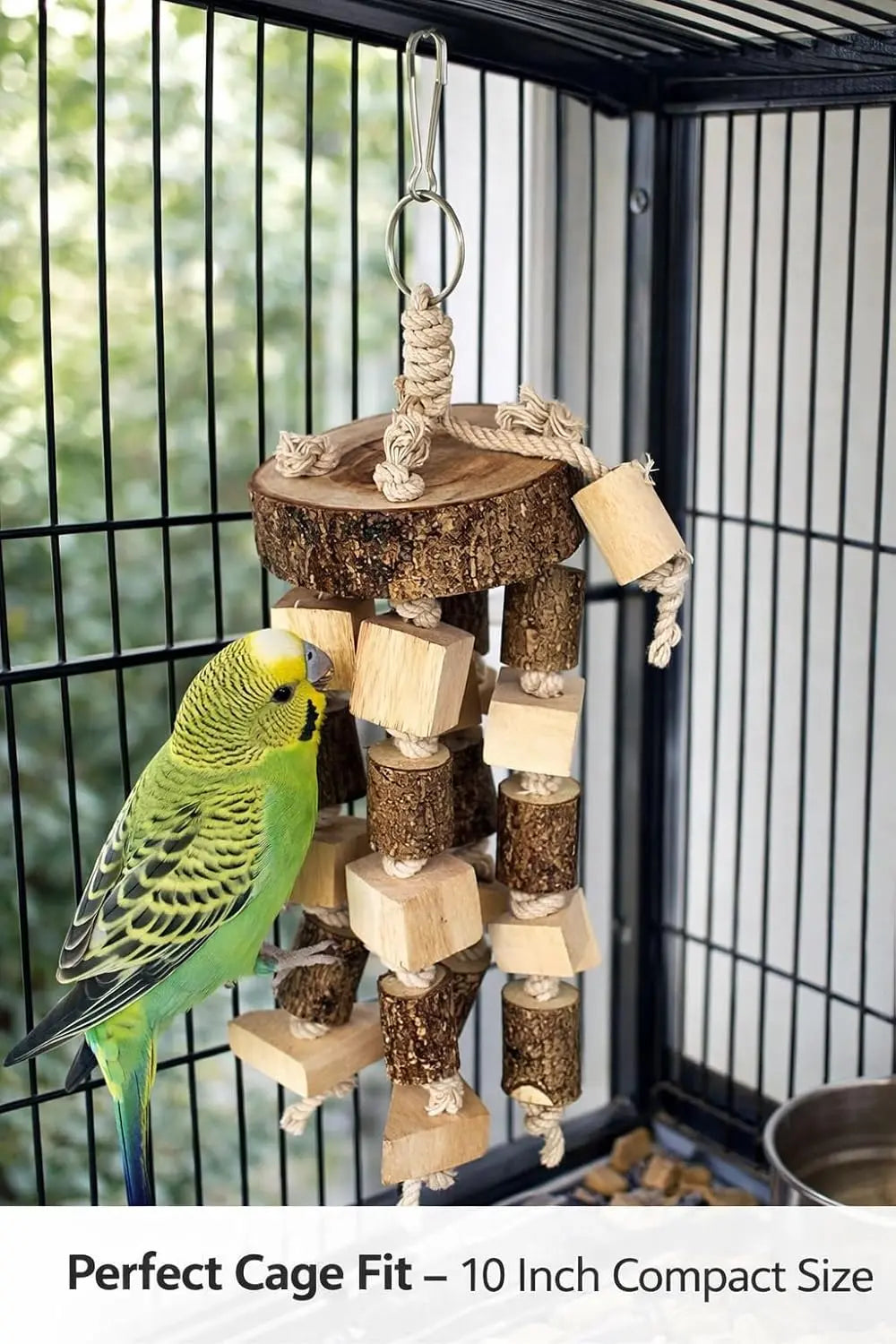 KSK Natural Wood Bird Chewing & Foraging Hanging Accessory for Budgies, Cockatiels & Parrots | Wooden Cage Activity Block (10 Inch) KSK ENTERPRISES