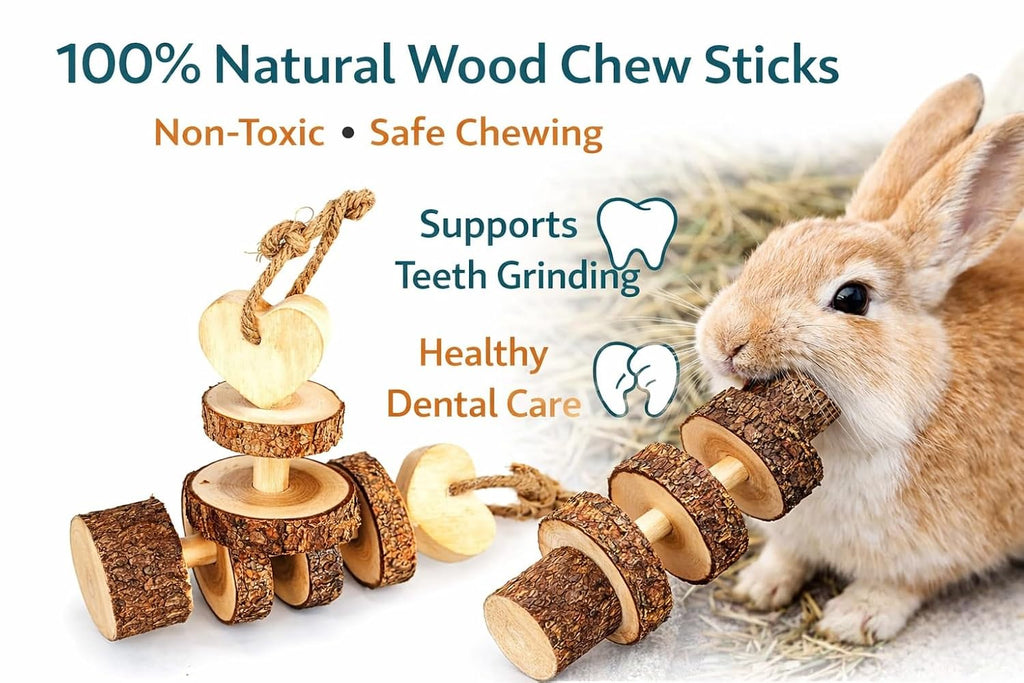 KSK Rabbit Chew Toy for Bunny & Pet Rabbit | Safe Wooden Molar Teeth Grinding Toy | Natural Chew & Play Toy for Rabbits, Bunny, Guinea Pig | Small Pet Accessories
