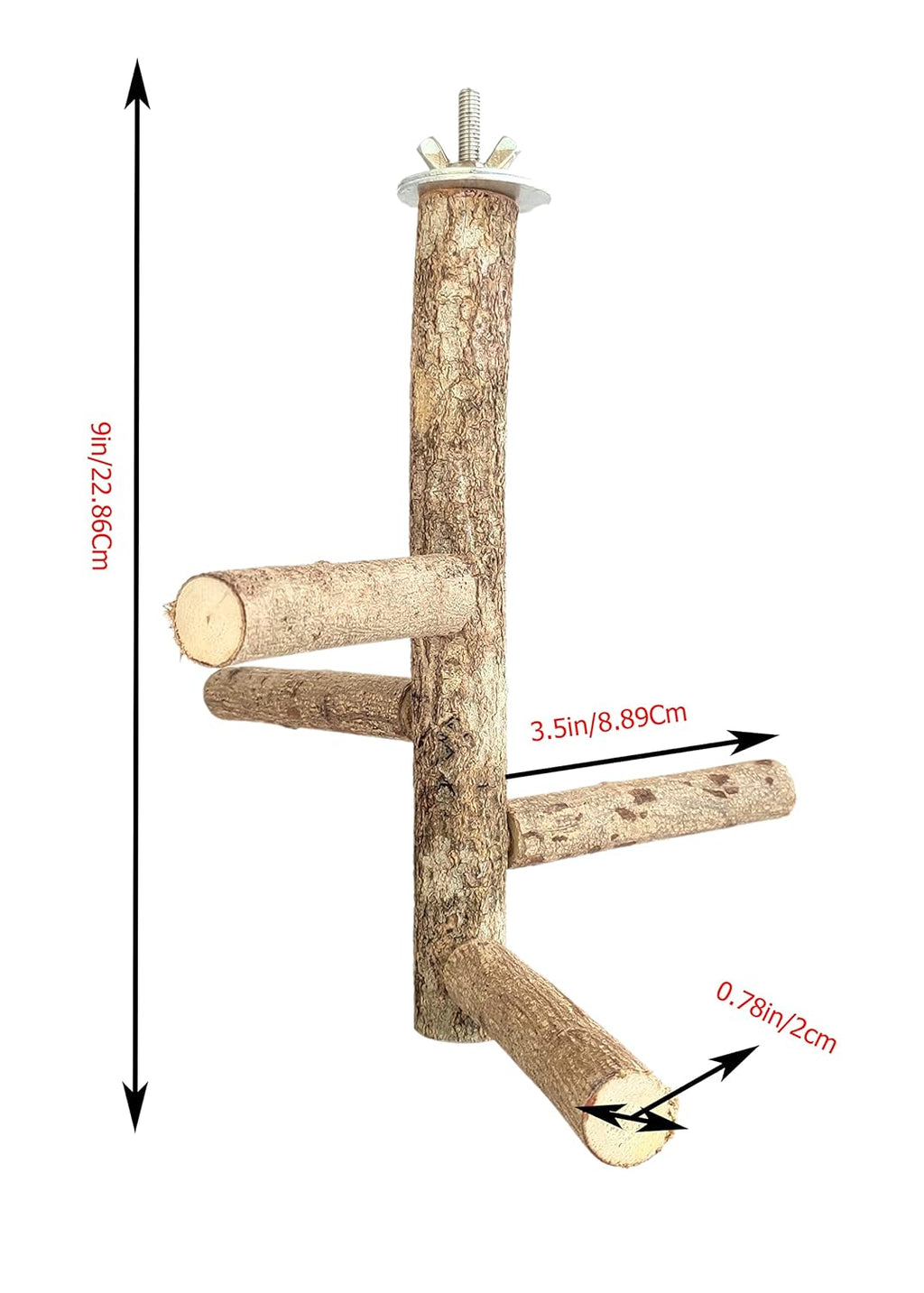 KSK 9'' Natural Wood Bird Perch Stand, Hanging Multi Branch Toys for Parrots, Parakeets Cockatiels, Conures, Love Birds, Finches