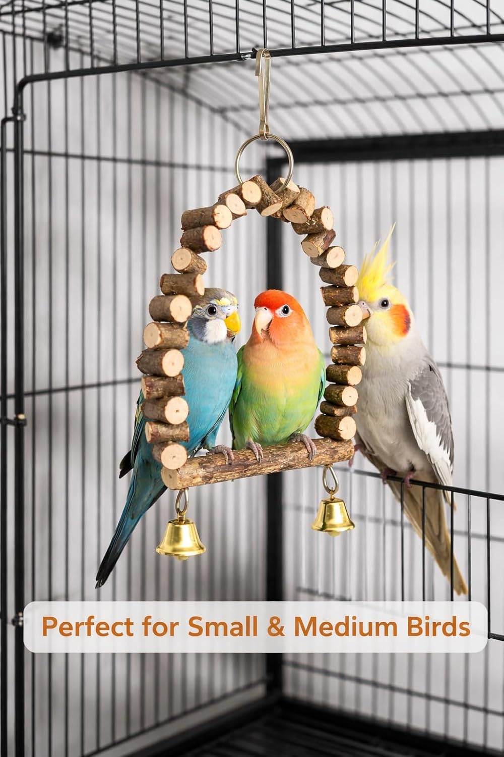 KSK Natural Wooden Bird Ladder Swing for Cage – Climbing Toy for Budgies, Lovebirds, Cockatiels & Small/Medium Parrots | Chew Safe, Easy Hook Installation | Bird Cage Accessory KSK ENTERPRISES