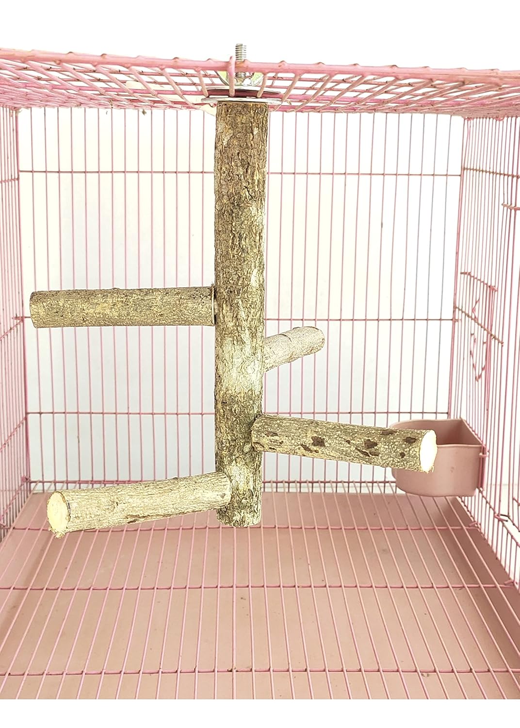 KSK 9'' Natural Wood Bird Perch Stand, Hanging Multi Branch Toys for Parrots, Parakeets Cockatiels, Conures, Love Birds, Finches