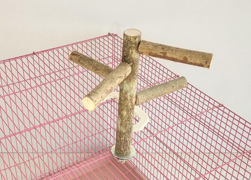 KSK 9'' Natural Wood Bird Perch Stand, Hanging Multi Branch Toys for Parrots, Parakeets Cockatiels, Conures, Love Birds, Finches