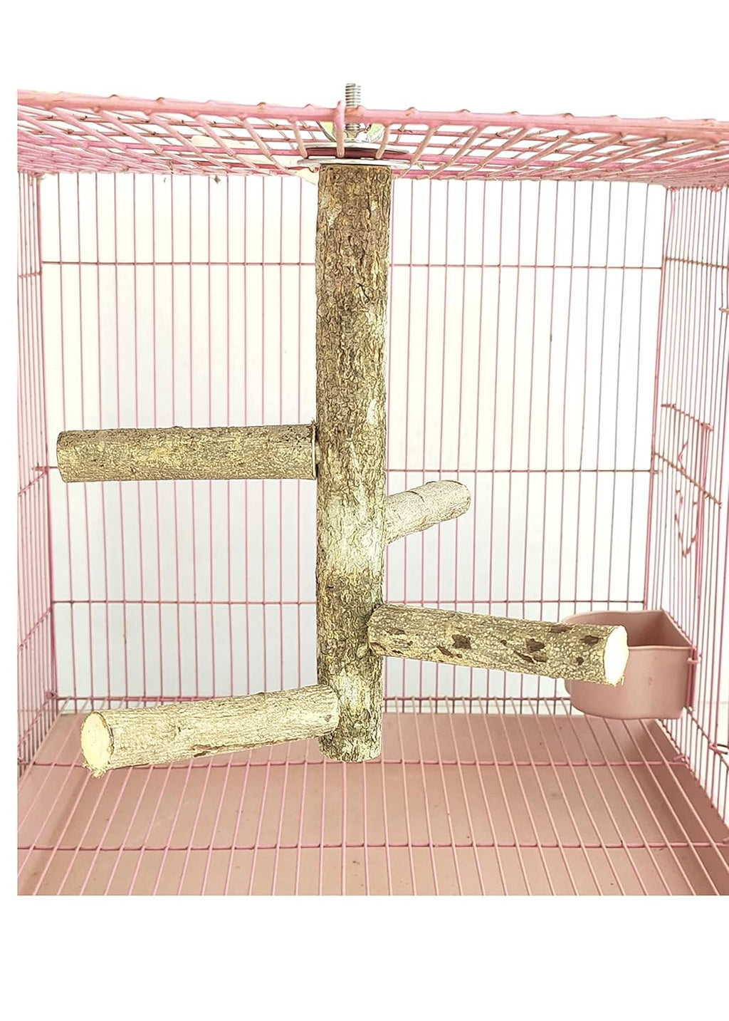 KSK 9'' Natural Wood Bird Perch Stand, Hanging Multi Branch Toys for Parrots, Parakeets Cockatiels, Conures, Love Birds, Finches